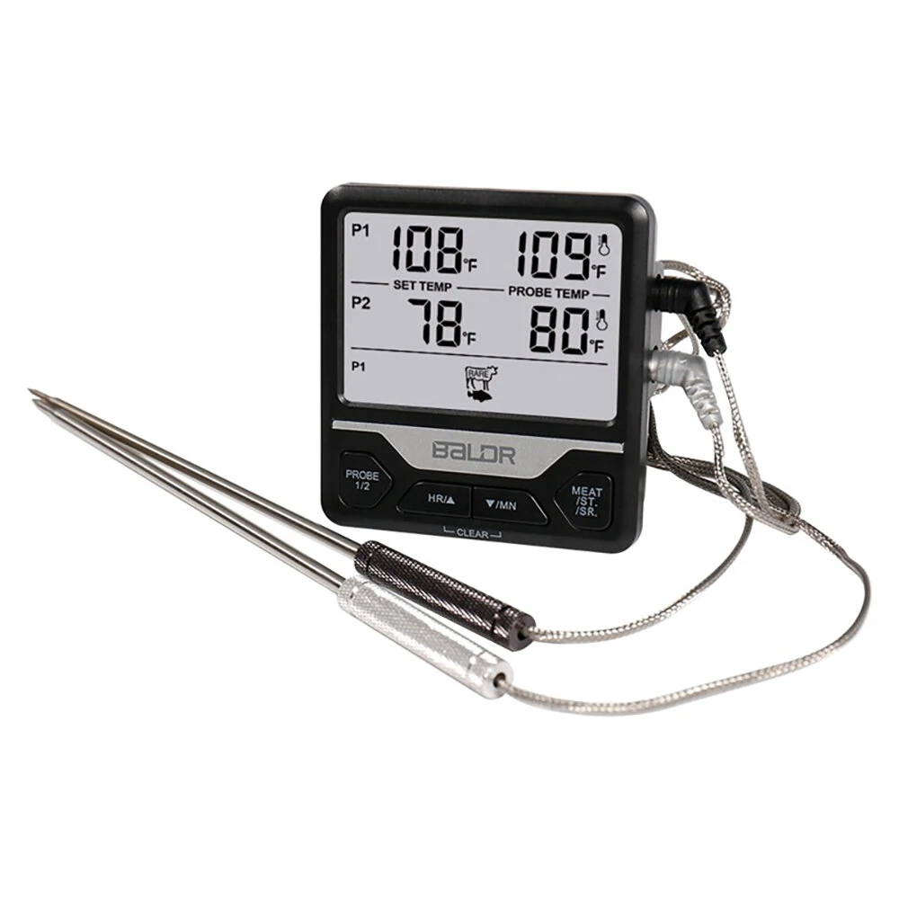 (image for) BALDR Split Dual Probe Food Thermometer Large Screen Electronic Food Thermometer Intelligent Split Digital Display Dual Probe Barbecue Fork Temperature Warning