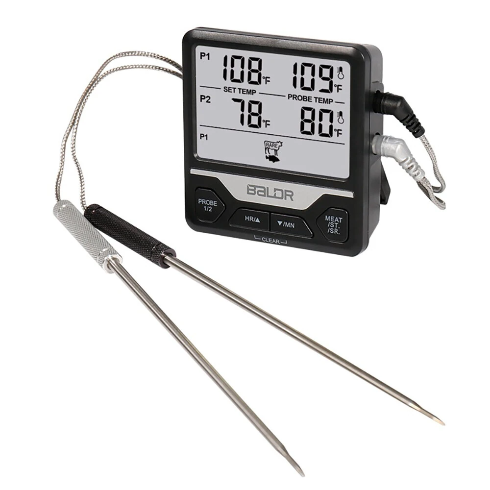 (image for) BALDR Split Dual Probe Food Thermometer Large Screen Electronic Food Thermometer Intelligent Split Digital Display Dual Probe Barbecue Fork Temperature Warning